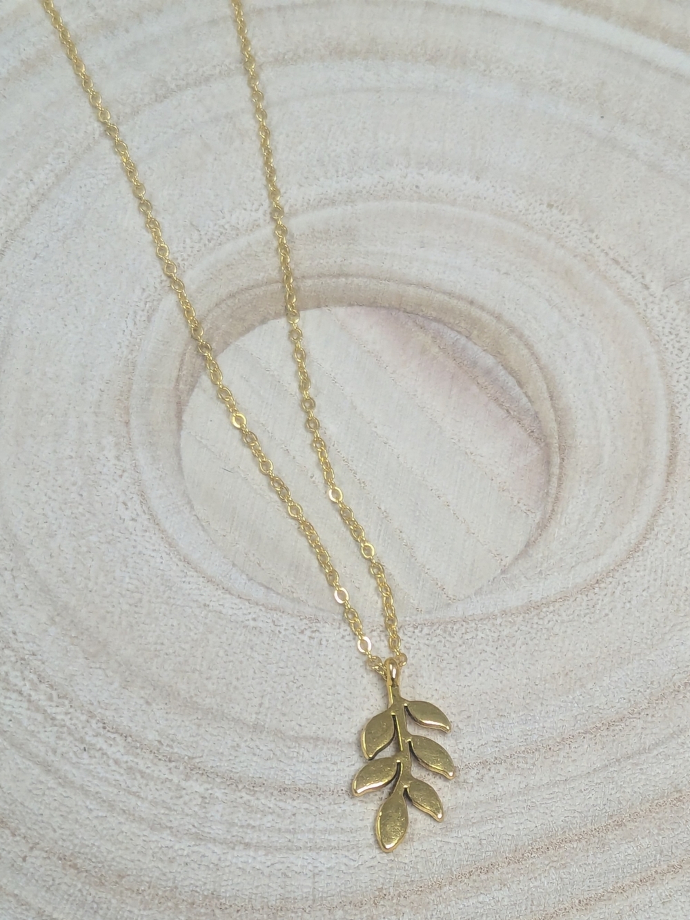 Olive Branch Necklace 18K Gold Plated 17” + 2" Minimalist Leaf Pendant - Picture 7 of 7